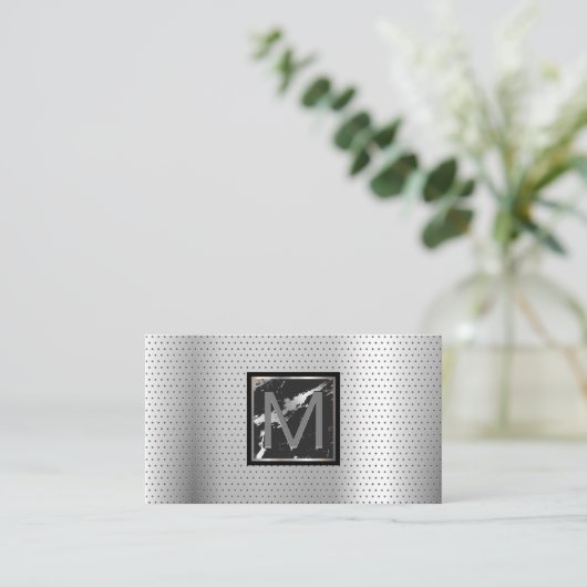 Monogram | Marmeren geperforeerde metalen achtergr Visitekaartje (Staand voorkant)
