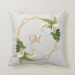 Monogram Marmeren Goud Calla Lelies Bloemen Geomet Kussen