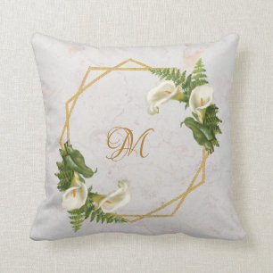 Monogram Marmeren Goud Calla Lelies Bloemen Geomet Kussen