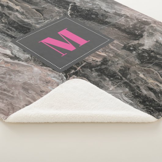 Monogram marmeren stenen patroon in grijze tinten sherpa deken (3/4)
