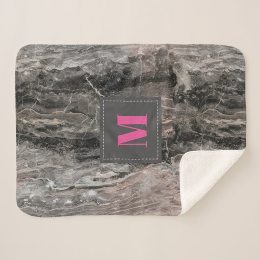 Monogram marmeren stenen patroon in grijze tinten sherpa deken (Voorkant (horizontaal))
