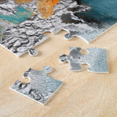 Monogram marmeren waterverf zilver turquoise oranj legpuzzel (Zijkant)