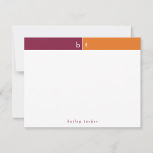 Monogram Maroon Oranje Band Persoonlijk briefpapie Notitiekaartje