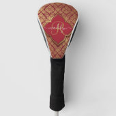 Monogram maroon Red Gold Fleur Damask Pattern Golfheadcover (Voorkant)
