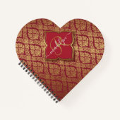 Monogram maroon Red Gold Fleur Damask Pattern Notitieboek (Voorkant)
