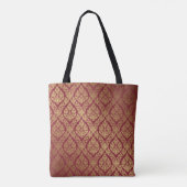 Monogram maroon Red Gold Fleur Damask Pattern Tote Bag (Achterkant)
