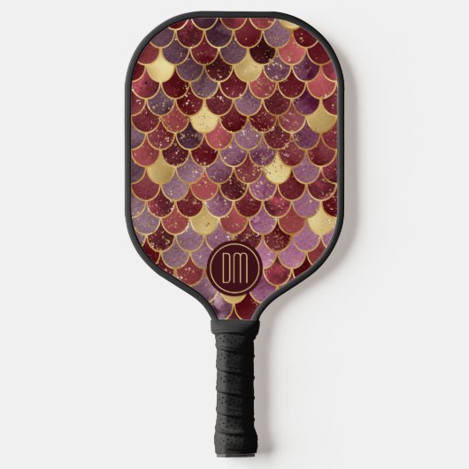 Monogram maroon Red Gold Glitter Mermaid Scales  Pickleball Paddle (Voorkant)