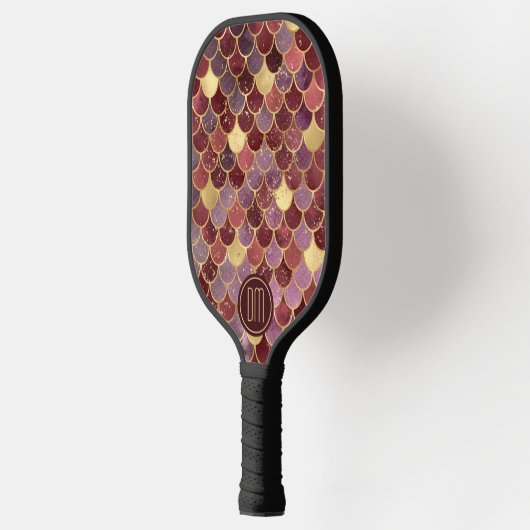 Monogram maroon Red Gold Glitter Mermaid Scales  Pickleball Paddle (Links)