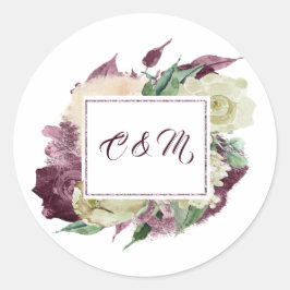 Monogram Marsala Bourgogne Ivoor Mint Wit Rozen Ronde Sticker