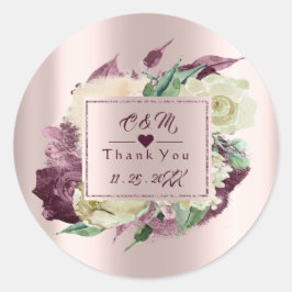 Monogram Marsala Bourgondië Trouw Favor Kader Roos Ronde Sticker