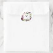 Monogram Marsala Burgund Trouwgunst Bloemenroest Ronde Sticker (Tas)