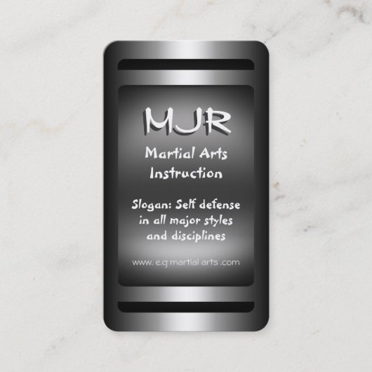 Monogram, Martial Arts Instructie, metaal-look Visitekaartje (Voorkant)
