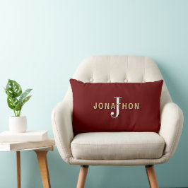 Monogram Masculine Initiaal Name Gold Burgundy Kussen