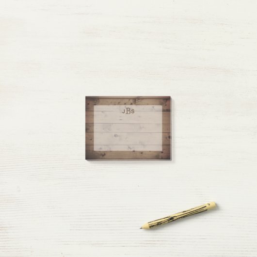 Monogram Masculine Initialen | Rustige houtlook Post-it® Notes (Op bureau)