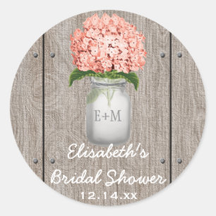 Monogram Mason Jar Coral Hydrangea-Vrijgezellenfee Ronde Sticker