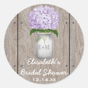 Monogram Mason Jar Paarse Hydrangea Vrijgezellenfe Ronde Sticker