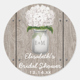 Monogram Mason Jar White Hydrangea Vrijgezellenfee Ronde Sticker
