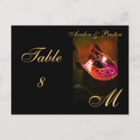 Monogram Masquerade Masker Rode Tafel Plaatskaart