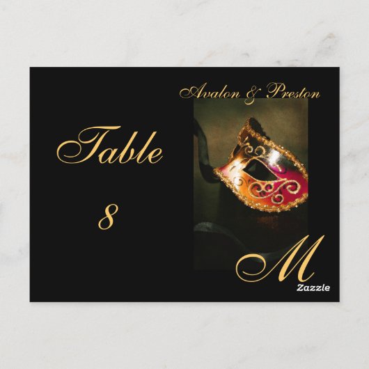 Monogram Masquerade Masker Tabel Plaatskaart Brief Briefkaart (Achterkant)