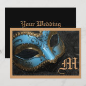 Monogram Masquerade Renaissance Wedding Uitnodigin Kaart (Voorkant / Achterkant)