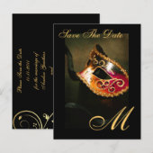 Monogram Masqurademasker Save the Date Briefkaart (Voorkant / Achterkant)