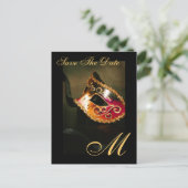 Monogram Masqurademasker Save the Date Briefkaart (Staand voorkant)