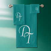 Monogram - massief blauwgroen bad handdoek