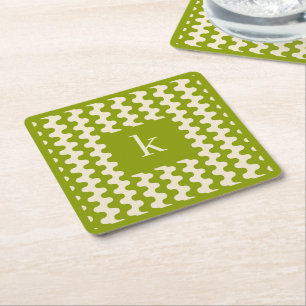 Monogram Matcha Lime Groen Vet Golfpatroon Kartonnen Onderzetters