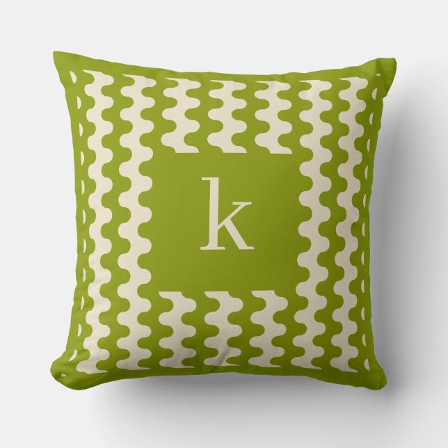 Monogram Matcha Lime Groen Vet Golfpatroon Kussen (Creator heeft geüpload)
