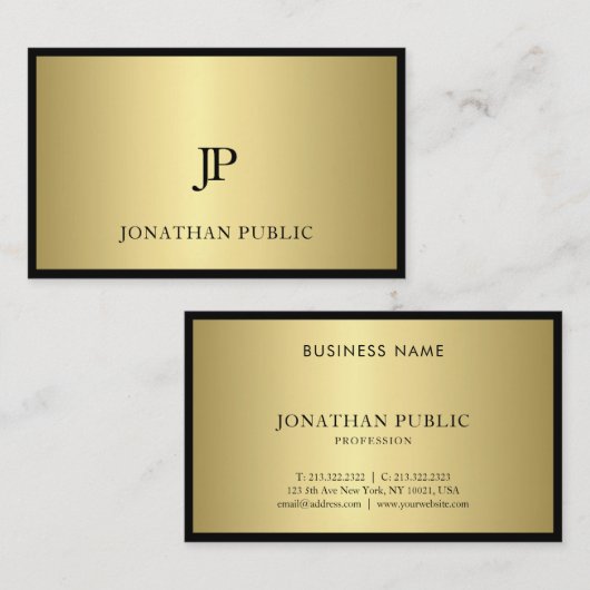 Monogram Matig elegant zwart-wit en Glam Plain Visitekaartje (Voorkant / Achterkant)