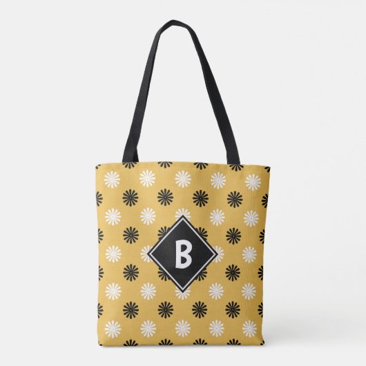 Monogram Matig Floral Abstract Patroongeel Tote Bag (Achterkant)