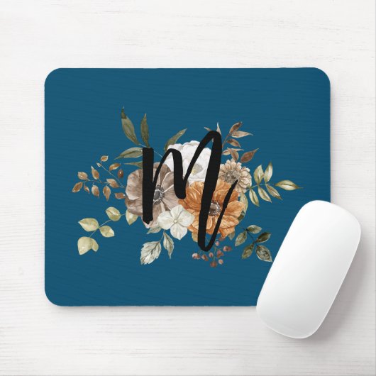 Monogram Matig Initiaal marineblauw Muismat (Met muis)