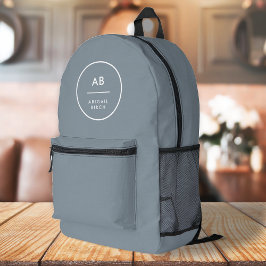 Monogram Matig Minimale Dusky Blauw Grijs Bedrukte Rugzak