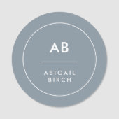 Monogram Matig Minimale Dusky Blauw Grijs Naamplaatje (Voorkant)