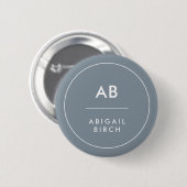 Monogram Matig Minimale Dusky Blauw Grijs Ronde Button 5,7 Cm (Voorkant /achterkant)