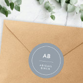 Monogram Matig Minimale Dusky Blauw Grijs Ronde Sticker