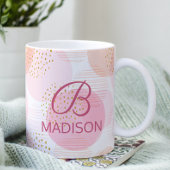 Monogram Matig Roze Meisje Glitter Persoonlijk Koffiemok