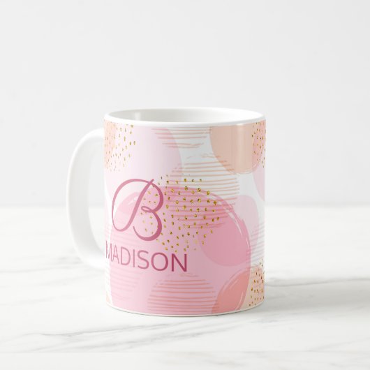 Monogram Matig Roze Meisje Glitter Persoonlijk Koffiemok (Voorkant links)