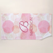 Monogram Matig Roze Meisje Glitter Persoonlijk Strandlaken (Voorkant)