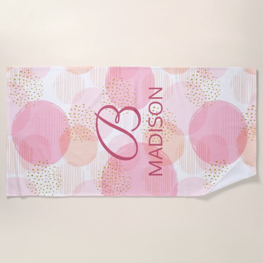 Monogram Matig Roze Meisje Glitter Persoonlijk Strandlaken (Voorkant)