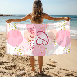 Monogram Matig Roze Meisje Glitter Persoonlijk Strandlaken