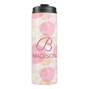 Monogram Matig Roze Meisje Glitter Persoonlijk Thermosbeker