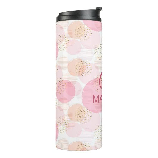 Monogram Matig Roze Meisje Glitter Persoonlijk Thermosbeker (Gedraaid links)