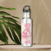 Monogram Matig Roze Meisje Glitter Persoonlijk Waterfles