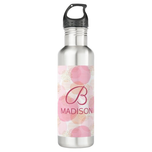 Monogram Matig Roze Meisje Glitter Persoonlijk Waterfles (Voorkant)