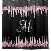 Monogram Matig uitstrijken Glitter Black & Roze Douchegordijn (Voorkant)