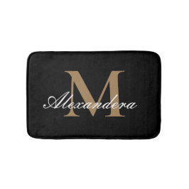 Monogram Matig Zwart wit Gold legant script Badmat