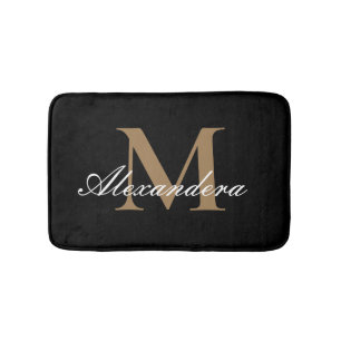 Monogram Matig Zwart wit Gold legant script Badmat