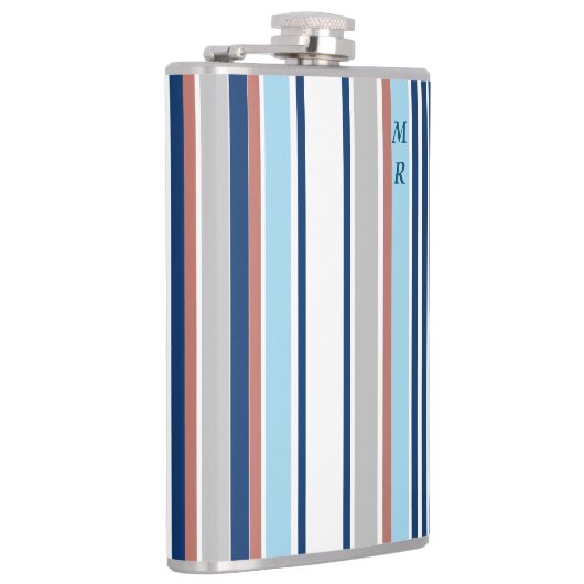 Monogram matige blauwe witte grijze strepen heupfles (Rechts)