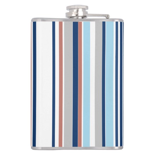 Monogram matige blauwe witte grijze strepen heupfles (Achterkant)